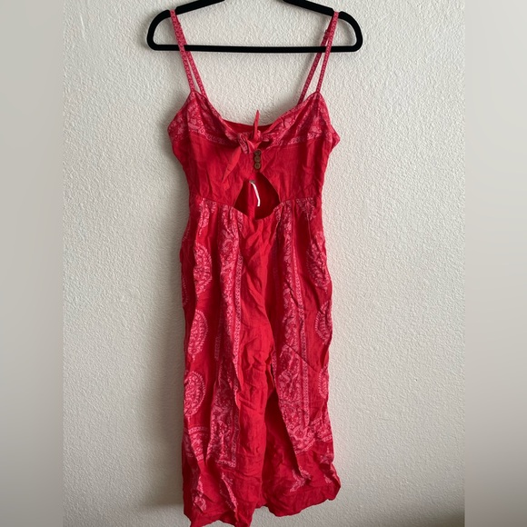 Free People Feel The Sun Bandana Patterned Jumpsuit Red Size 8 - Picture 3 of 12